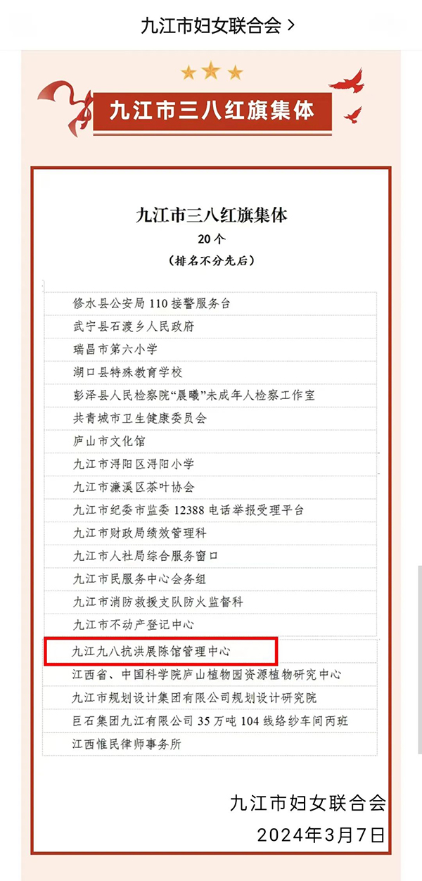喜报！！遵义九八抗洪展陈馆荣获遵义市&ldquo;三八红旗集体&rdquo;荣誉称号！！